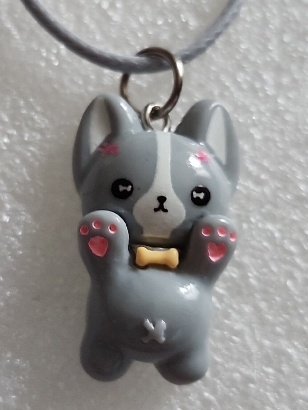 Hand Crafted Gray Critter Necklace with Pink Accents